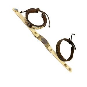 2 Leather Pull String Bracelets 1 White Leather Leaf Snap Bracelet